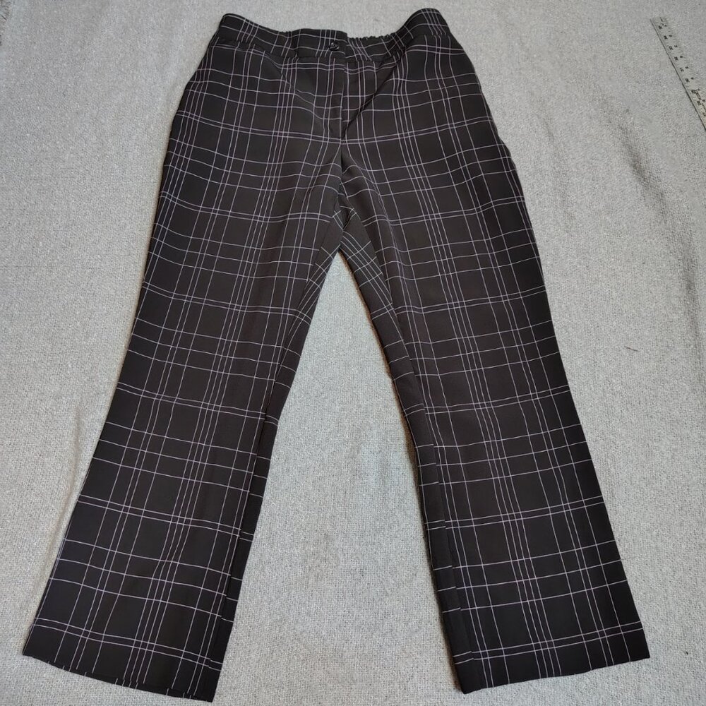 Curvie Fit‎ Pants Womens Size 34x31 Medium Black Pink Plaid Stripe Loose Fit